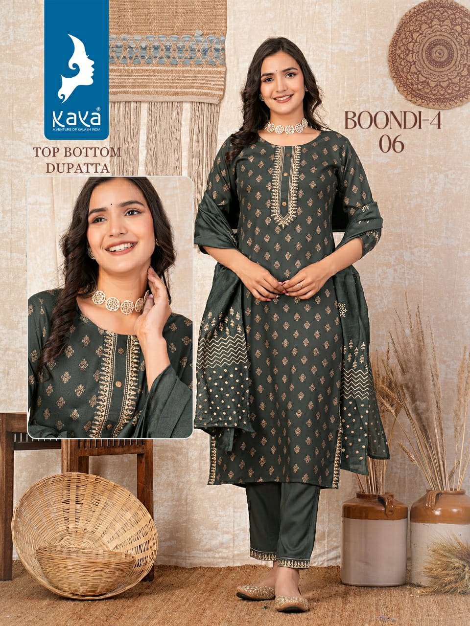 Boondi 4 By Kaya Straight Cut Rayon Printed Kurti With Bottom Dupatta Wholesalers In Delhi
